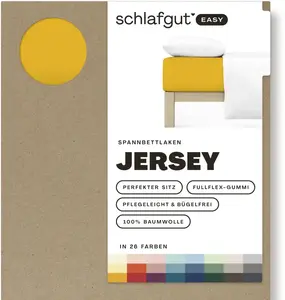 Простыня Schlafgut "EASY из 100% хлопка, мягкая и впитывающая, фирменная простыня", для матрасов высотой до 22 см, размером 90x200, 140x200 или 180x200 см 120-130х200 см, 1 шт., цвет Yellow Deep