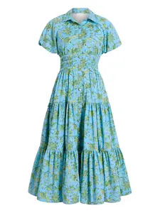 Платье с пышными рукавами и ярусами Cinq A Sept, синий