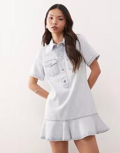 Платье-туника из денима Monki с развевающимся подолом светло-голубого цвета