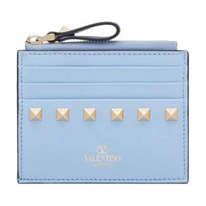 Валентино Кардхолдер из телячьей кожи с каменными шипами Женский Небесно-голубой