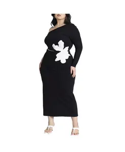 Женское платье с цветочным декором и асимметричным кроем Plus Size ELOQUII, черный