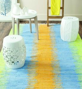 Ковер SAFAVIEH, 183 x 275 см, Montauk Collection - Green & Gold, ручной работы, полосатый с бахромой, хлопковый, идеален для помещений с высокой проходимостью в гостиной, спальне (MTK710B)