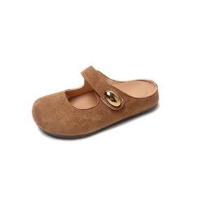 Сланцы женские с резиновой подошвой устойчивой к истиранию и скольжению, быстросохнущие, с закрытым носком Little Red Man, коричневый