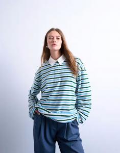Поло в полоску синего и зеленого цветов Topshop