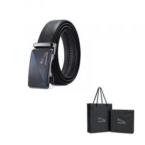 JAGUAR Мужской кожаный ремень с автоматической пряжкой в минималистичном стиле черный 3.5 см, Black