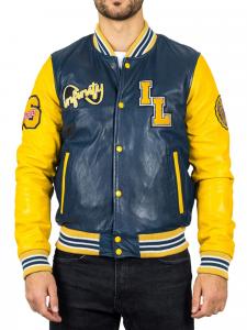 Куртка-бомбер из натуральной кожи Baseball Letterman Coat TruClothing, темно-синий