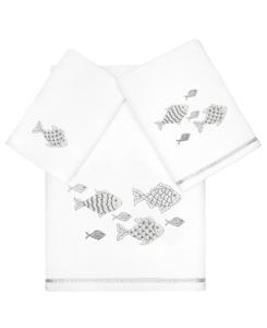 Набор из 3 банных полотенец из турецкого хлопка с вышивкой «Фиджи» Linum Home, белый