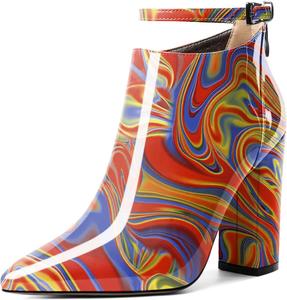 Женские ботильоны Soireelady с высоким массивным каблуком, заостренным носком, классической молнией, элегантные ботильоны на зиму с регулируемым ремешком на щиколотке, Patent Heatmap