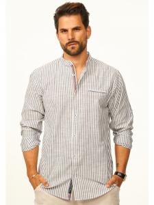 Behype Рубашка с длинными рукавами, в полоску, прямого кроя, со стоячим воротником, черного цвета