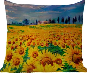 Подушка для улицы - Масляная краска - Живопись - Цветы - Подсолнух - 60x60 см - Устойчива к погодным условиям - Подушка для отдыха - Декор - Подушка для сна MuchoWow