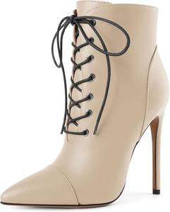 Женские ботильоны SAMMITOP с зауженным носком и шнуровкой, короткие ботинки с анималистичным принтом, Matte Beige
