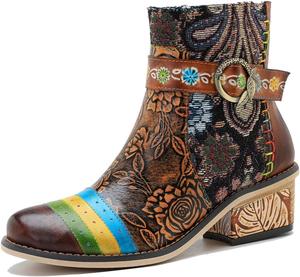 Винтажные богемные ботильоны с цветочным узором, декоративной пряжкой, ретро-стиль, короткие повседневные ботинки для женщин LITNERMIA, Yly23080608 Khaki