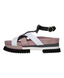 Сандалии на танкетке из кожи и замши Fabi, мультиколор