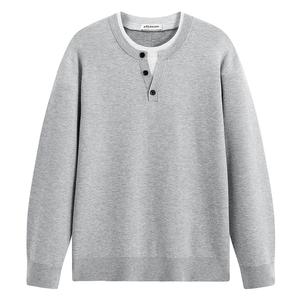 PEACEBIRD MEN Свитер мужской Microcrystalline Gray 1 Henry Collar Moderate Mock Two Piece