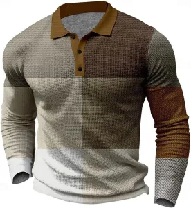 Мужская поло с длинным рукавом и пэчворком — цветной блок для стильного кэжуал LCMTWX