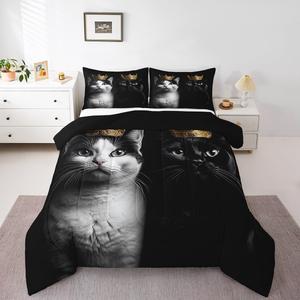 Erosebridal Комплект постельного белья Cute Cat с романтичным принтом черно-белых котят, наполнитель из пуха, Black White