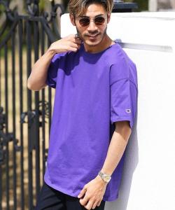 Футболка Champion с нашивкой и логотипом, однотонная, свободного кроя, с коротким рукавом и круглым вырезом, фиолетовый