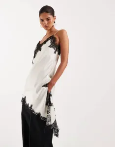 Фарфоровый топ на бретельках с асимметричным подолом и контрастным кружевом Lioness Emerging с v-образным вырезом и аппликацией