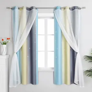 Плотные шторы с люверсами, звезды, плотные, с двойным градиентом, для детской комнаты, 100x130 см, бежевый Joyswahl