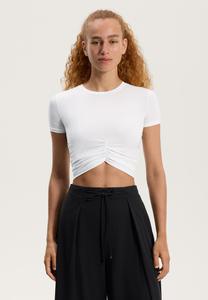 Футболка OYSHO SHORT-SLEEVES CROP RUCHED, White