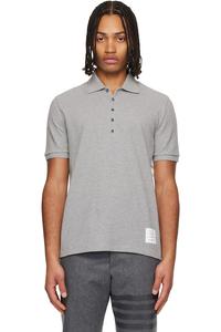 Thom Browne Классическая серая поло-рубашка пике с четырьмя полосами