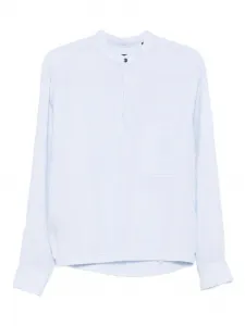 Льняная рубашка с воротником-стойкой GIORGIO ARMANI, синий