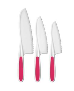Детский набор из 3 ножей с зубчатыми лезвиями для настоящей готовки и выпечки Zulay Kitchen, Hot pink
