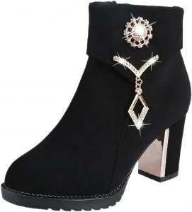 Женские теплые ботинки с толстой подошвой и боковым подвесным декором. Удобные и мягкие в носке. Подходят для повседневной носки и на улицу. Fusecottc, Black 1