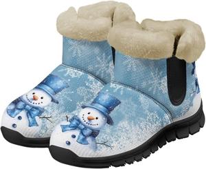 Женские зимние ботинки до щиколотки, легкие, теплые, с меховой подкладкой, короткие, комфортные для улицы, легко надеваются Eheartsgir, Christmas Snowmen Snowflake