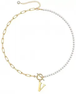 Ожерелье-Цепочка с застежкой-тогл, позолоченное 14 карат, с имитацией жемчуга Rachel Glauber, v