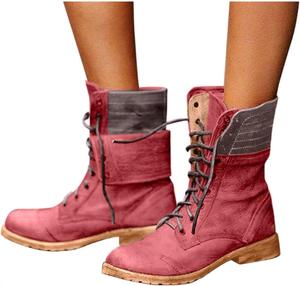Женские боевые ботинки с шнуровкой Bcshiye, модные ботильоны средней длины, зимние теплые снежные сапоги для женщин, Rot/Ausflug, Einfarbig (Getaway Solids)