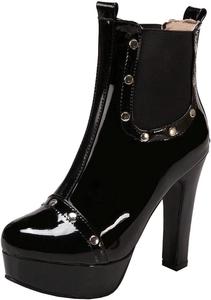 Женские ботильоны Alsoloveu из лакированной кожи на платформе, стиль Челси, с массивным высоким каблуком, короткие, с округлым носком, Black