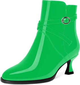 Женские ботильоны MODENCOCO с застежкой-молнией, лакированное платье, пряжка, круглый носок, ремешок на щиколотке, низкий каблук 2 дюйма, Green