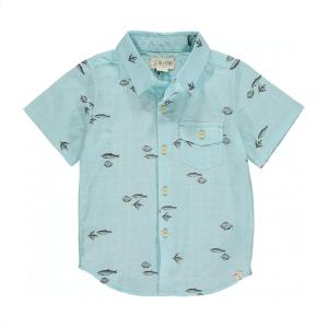 Детская рубашка с коротким рукавом и винтажным принтом рыбы в стиле алоха голубого цвета ME & HENRY