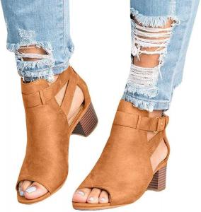 HINDOLA Женские черные босоножки с вырезами, на высоком толстом каблуке, с пряжкой на щиколотке, открытым носком, летние модные босоножки на устойчивом каблуке