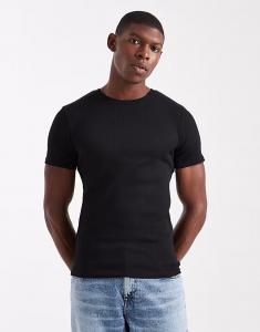 Футболка Essentials, облегающая, черная, в рубчик Asos Design