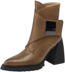 Женские повседневные ретро ботильоны на толстой подошве - зауженный носок - удобные для рабочей одежды Fusecottc, Khaki