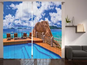 Летняя штора ABAKUHAUS в деревенском стиле, курортный отдых, океан, универсальная ленточная штора для гостиной с петлями и крючками, 280 x 225 см, светло-коричневый, синий, белый Abakuhaus