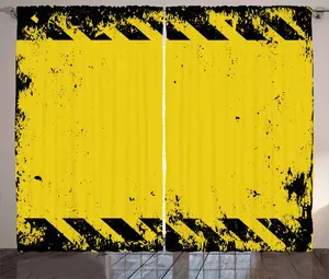 Шторы ABAKUHAUS в стиле гранж, с надписью Осторожно, опасность, универсальные ленточные шторы для гостиной с петлями и крючками, 280 x 175 см, желто-черные Abakuhaus