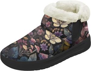 Женские зимние ботинки без каблука широкого размера, теплые ботильоны с поддержкой свода и мягким искусственным мехом внутри Chririnla, Moth Mushroom