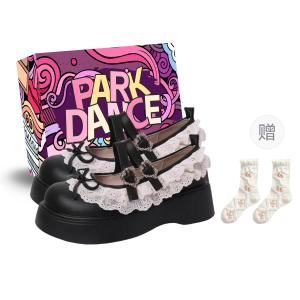 Туфли Мэри Джейн на массивном каблуке Women's PARK DANCE, черный+gift socks+box