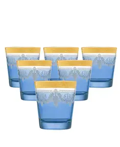 Двойной старинный набор из 6 стеклянных бокалов с золотой окантовкой Lorren Home Trends, blue