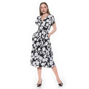Женское платье-трапеция с драпировкой и рукавами «летучая мышь» Alexia Admor, цвет black white floral
