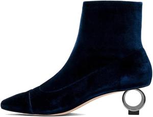 Женские ботильоны XYD с низким каблуком, с круглым носком, квадратным закрытым носом, боковой молнией, на щиколотке, повседневная модная обувь, Navy Velvet