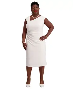 Женское платье миди с асимметричным вырезом, Regular & Plus Sizes Kasper, белый
