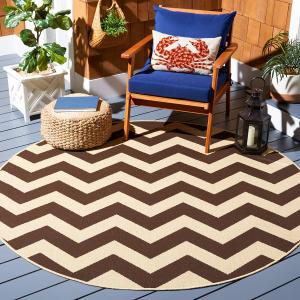 Ковер SAFAVIEH, 161 x 161 см, Washable Rug Outdoor Courtyard Collection - круглый, Dark Brown, без линьки и легкий в уходе, идеален для патио, заднего двора, прихожей (CY6244-204)