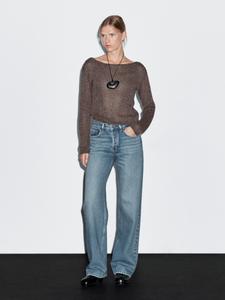 Джинсы широкого кроя со средней посадкой и заклепками Massimo Dutti, Medium Blue