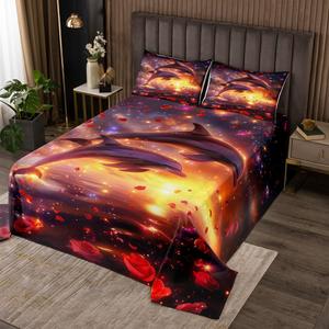 Erosebridal Комплект постельного белья Romantic Rose с 3D принтом дельфинов для детей, Black Gold