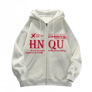 Толстовка Unisex Hooded Moderate Cardigan HUANQIU, белый heather серый (красный )