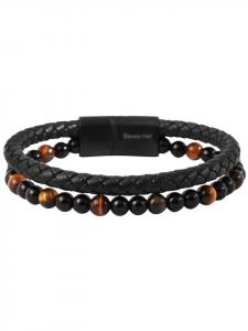 Adeliás Браслет унисекс - кожаный браслет с жемчужиной, 21 см, черный